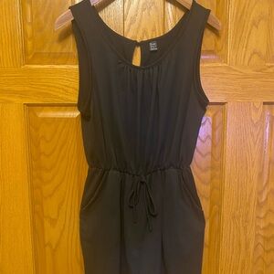 Chic Black Romper With Drawstring Waist and Pockets